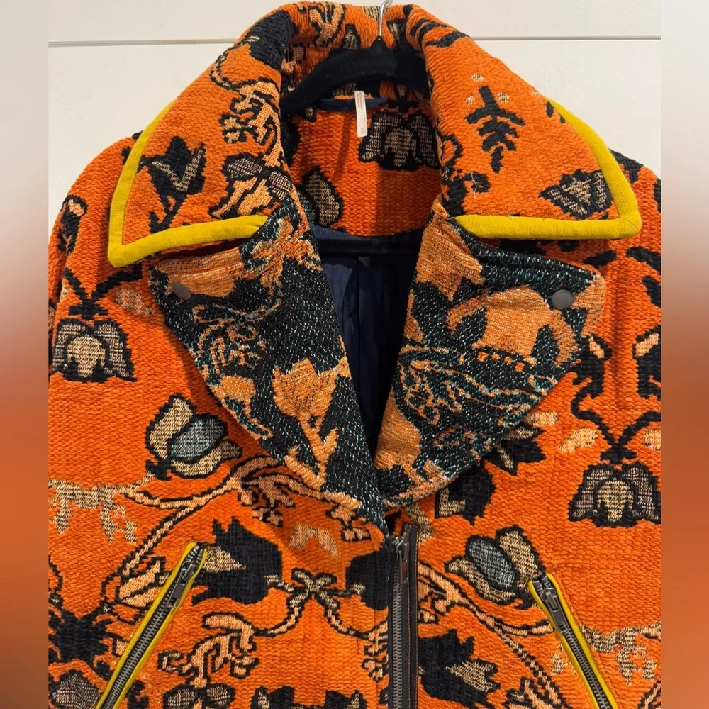 Free People Mosaic printed Boxy Moto Jacket in Orange - Picture 5 of 8